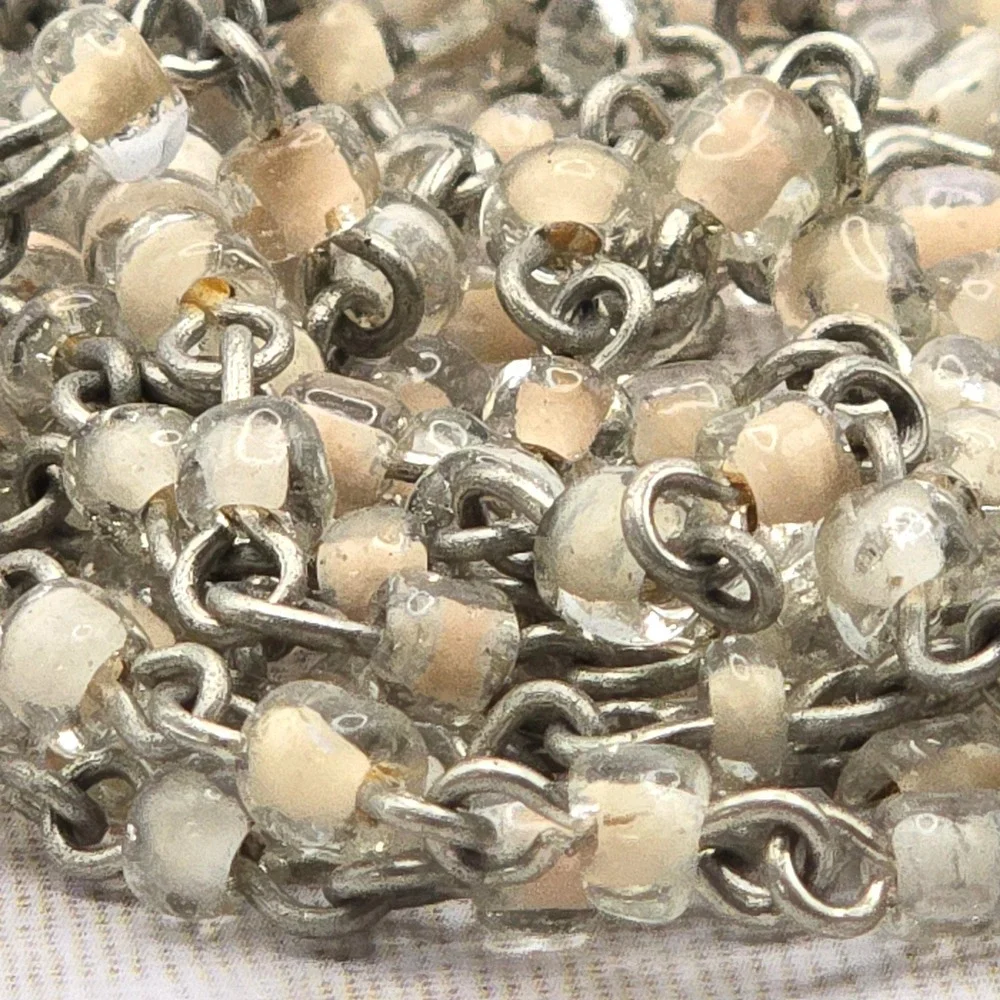 Vintage Handmade Silver Tone Multi Strand Necklace Cream‎ Clear Glass Seed Bead